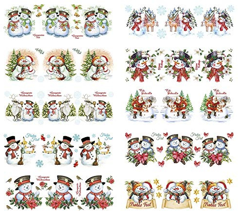 Ideen mit Herz Transparent-Sticker, 10 Bogen à 10cm x 30cm | Bunte Aufkleber zum Basteln & Dekorieren (Schneemänner)