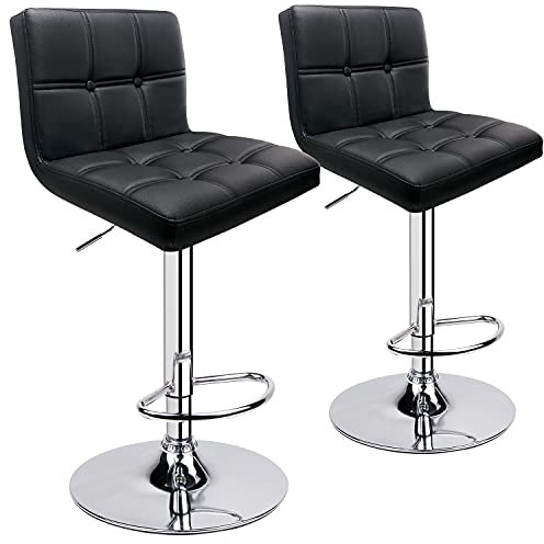 Leader Accessories Barhocker (2er-Set) Barstuhl mit Lehne stylischer Tresenhocker höhenverstellbar 62-83cm Drehstuhl 360 Grad Bezug aus Kunstleder schwarz