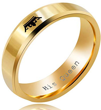 Uloveido Gold His Queen Ring, Eheringe aus Edelstahl Versprechen Ring für sie, Kronenring für Frauen Mädchen SN140 (Größe 54)