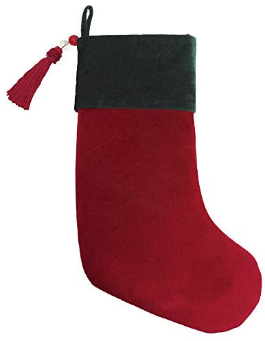 Evergreen, 21,6 x 47 cm, Samt, Weihnachtsstrumpf, roter & grüner Samt mit Quaste, rot (blanko)