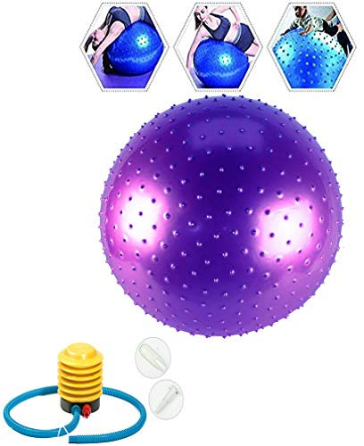 SYMX Gymnastikball mit Massageball, Anti-Burst Gymnastikball mit Ballpumpe, Schmerzlindernde Rückenstütze, Balance Sitzball Extra Dick & Belastbar für Pilates Yoga Fitness & als Büro-Stuhl,Lila,75cm