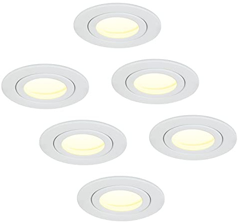 HCFEI 6er Set LED Einbaustrahler Weiß Matt - rund flach 5 Watt dimmbar Warmweiss 3000K 230V IP44 – geeignet für Bad, Küche, Sauna, Außenbereich – Ø65-75mm Bohrloch, 120°Abstrahlwinkel