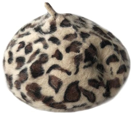 Amosfun Frauen Leopardenmuster Baskenmütze Hut Mode Dame Baskenmütze Hut Winter Plüsch Vintage Französisch Stil