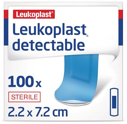 Leukoplast Detectable - Sterile Dressing Strips with X-Ray and Metal Detectable Materials - Breathable and Waterproof, First-aid Plasters - Blue - 2.2 cm x 7.2 cm - Box of 100
