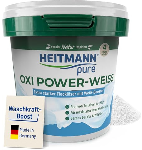 HEITMANN pure Oxi Power-Weiß 500 g | Waschmittel-Zusatz gegen Flecken und Gerüche | Fleckenentferner für weiße Wäsche mit Sauerstoff, Soda & Enzymen | Maximaler Waschkraft-Boost, schonend & hygienisch