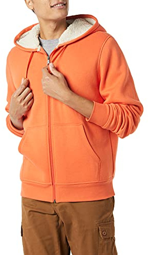 Amazon Essentials Men's Sherpa-fodrad fleecetröja med dragkedja, Orange, XL