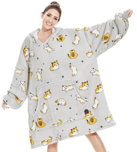 THREE POODLE Decken Hoodie, Oversize Hooded Decken Pullover Kuschelpullover für Damen Herren Kinder, Warm und Weiches Futter, Übergroßer Hoodie Sherpa-Decke, Verschiedene Muster Verfügbar