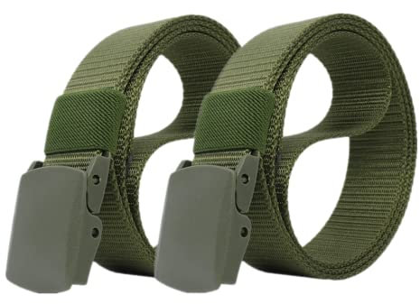 DTKJ 2 Packungen Unisex Nylon Canvas Gürtel für Damen und Herren, Stufenlos verstellbarer Stoffgürtel mit Kunststoffschnalle, grün, 110 cm