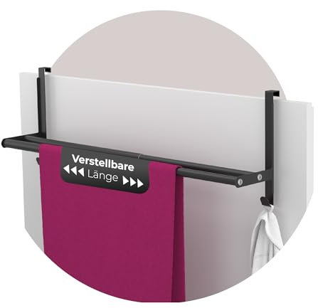 MDCASA Premium Handtuchstange I Handtuchhalter ohne Bohren & verstellbar inkl. Kratzschutz I Stabiler Handtuchhalter Tür für alle gängigen Türen