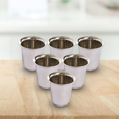 Kuber Industries Small Stainless Steel Glass | Set of 6 I South Indian Design | Multipurpose Serving Tea Coffee I Mirror Finish | Easy to Clean & Maintain
