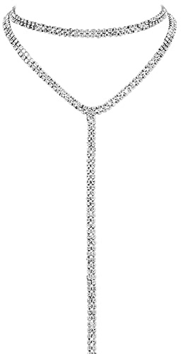 JewelryWe Schmuck Frauen Damen Multi Reihen Strass Choker Halskette Pullover Lange Kette mit Anhänger Halsband, 3 Farben: Silber, Gold, schwarz