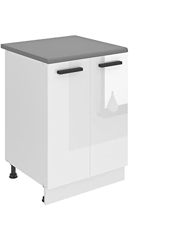 Belini Unterschrank SD2 60 cm, mit Arbeitsplatte, Weiß Hochglanz | Küche, Küchenunterschrank Breite, Küchenschrank mit 2 Türen