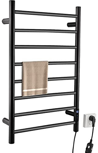 QL Scaldasalviette Elettrico con Timer,Portasciugamani Elettrico a Parete con Temperatura Regolabile,170W,Acciaio Inox 8 Bar,800x500mm,Nero