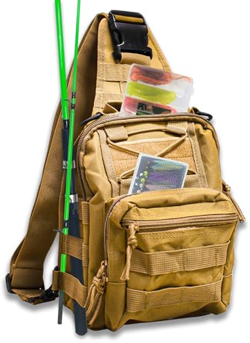 DEILAI Sac à dos de pêche avec support de canne à pêche étanche pour équipement de pêche, sac à dos de rangement pour homme et femme, pour la pêche, la randonnée, les voyages, la chasse, kaki