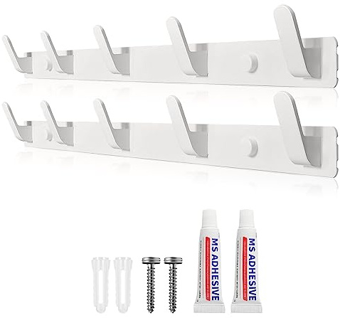 Sevenpers Garderobenhaken Weiß Hakenleiste Wand mit 10 Haken | 2er Set mit 10 Haken für mehr Ordnung. Geeignet für Kleidung, Handtücher und Accessoires in Bad, Küche und Flur