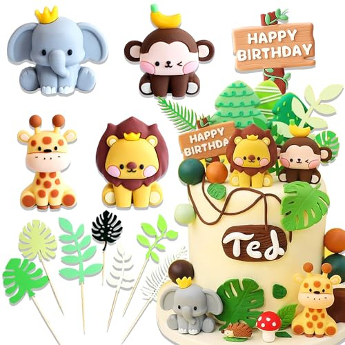 JeVenis Safari BabyShower Cake Decoration Jungle Animals Lion Giraffe Monkey Cake Topper for Birthday Baby Shower