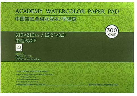 MEEDEN Carta per acquerello: 20 fogli 300 g/m² Cotone medio Blocco di pittura ad acquerello senza acidi Carta acrilica per pittura a olio a guazzo ad acquerello, regali per bambini artisti, 9×12