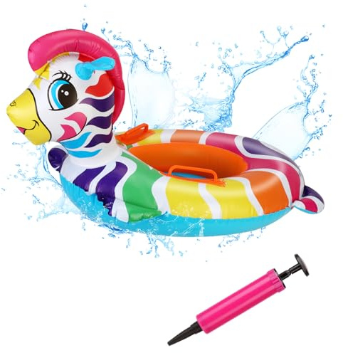 Baby Schwimmring in Bunter Pony Form, 3D Baby Float Aufblasbar Schwimmhilfe Ring Mit Sitz und Inflator, Karikatur Schwimmsitz Schwimmtrainer Pool Auftriebshilfegerät für Kleinkinder 6 Monate -3 Jahre