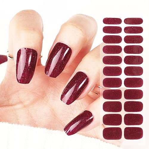 22 pcs Glitter Gel Nail Strips Red Wraps Soft Self-Adhesive Nail Full Wraps Sticker Strips Sticker Christmas Sticker Decals