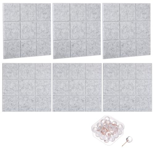 PATIKIL Tableau D'Affichage en Feutre 12X12 6 Paquets de Carreaux de Feutre Carrés Auto-Adhésifs Texturés pour Panneaux Acoustiques Avec 30 Punaises, Le Studio D'Enregistrement, Gris