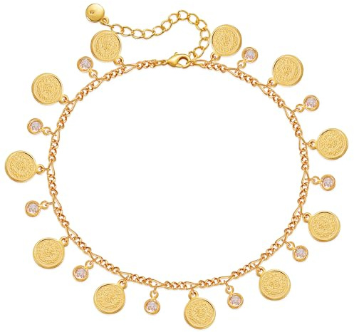 Yumikoo 18k Gold Plated Anklet Round Golden Coin Bracelets for Women