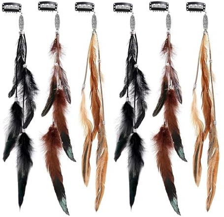 6 Stück Federn Haarschmuck, Feather Hair Clips, Clip In Feder Haarspange | Kopfschmuck Haarverlängerungen Mit Federn, Geeignet Für Fotografie, Rollenspiel, Mottoparty