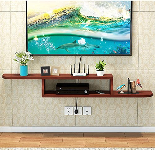 Meuble TV Flottant,Panneau Multicouche en Bois Massif Routeur WiFi Décodeurs Étagère de Rangement Multimédia,pour Salon Chambre/Noyer K/120 Cm/Rouge/100 Cm