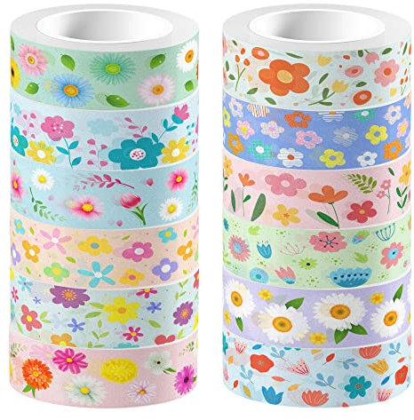 CC HOME 12 Rollen Blumen Washi Tape Set Floral Masking Tape Dekoratives Klebeband Stickers für Scrapbook Zubehör Journaling Zubehör Junk Tagebuch DIY Kunsthandwerk Tagebuch Alben Bastelmittel