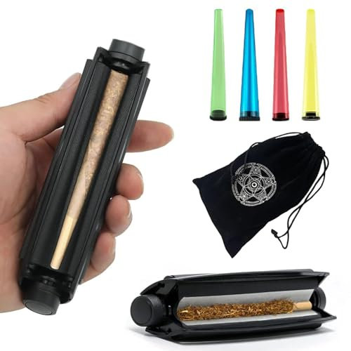 Homefantasy 110mm Joint Drehmaschine,Drehmaschine Zigaretten,Konische Drehmaschine,4 Stück Zigarettenaufbewahrungsröhren,Cigarette Rolling Machine,Jointhüll,für Drehtabak, mit Schwarzem Beutel