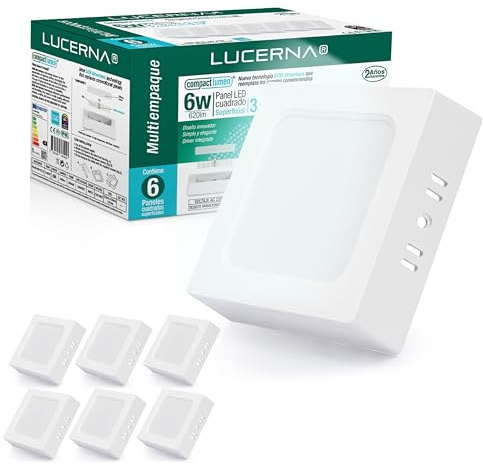 LUCERNA Plafón LED Superficie Cuadrado 6W - Luz Blanca Fría 6500K - 620LM - Downlight Interior Para Cocina - PACK 6