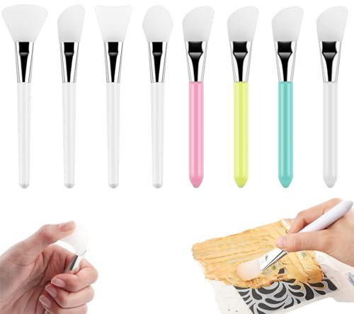 OTCRAFT Set di 8 pennelli in silicone, spatola, pennelli per materiali misti; set di pennelli riutilizzabili in resina epossidica per spargere la pittura fai da te, miscelazione e diffusione su