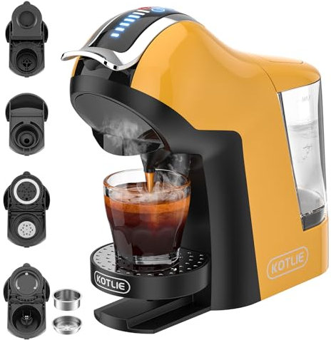 19 Bar Espresso 5in1 Automatic Coffee Machine for Nespresso Original/Dolce Gusto/L’OR/MIO/Ground Capsule and ESE Coffee Pods(YELLOW)