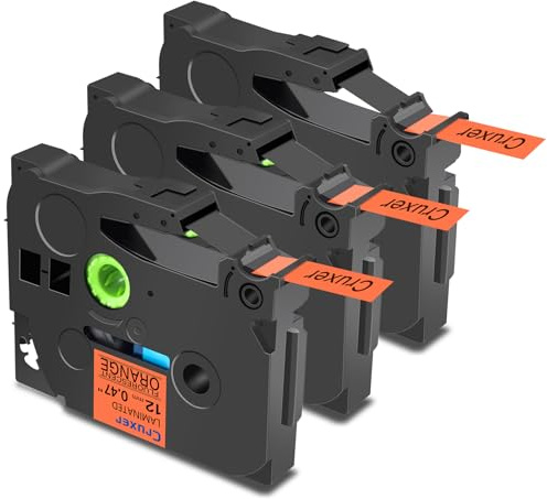 Cruxer 3er-Packung Kompatibel für Brother P-touch TZe-B31 Fluoreszierend Laminierte Bänder，Schwarz auf Orange 0,47'' 12mm x 5m Schriftband Ersatz für Brother PT-H100R PT-200 PT-H110 PT-D410 PT-E110VP