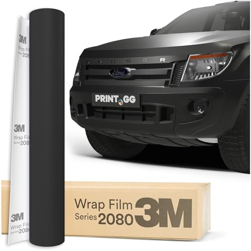 PRINT.GG Auto Folie 3M 2080 Black Satin S12, 152 x 30 cm | Selbstklebende Car Wrapping Folie | Robuste Lackschutzfolie für Auto, Motorrad, Boot | Autofolie mit Exzellenter Haftung