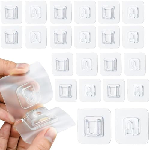 Crochets adhésifs 20 paires Set Transparent，Support adhésif, pas besoin de percer, crochets muraux double face autocollants，amovibles, adaptés à la cuisine, la salle de bain, le salon