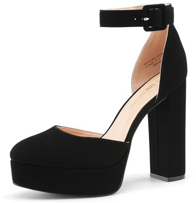 DREAM PAIRS Women's Block Heel Platform Pumps | 1.18 heel, Block heel, Classic style, Almond toe, TPR outsole, Lightweight, Wedge heel, Versatile style