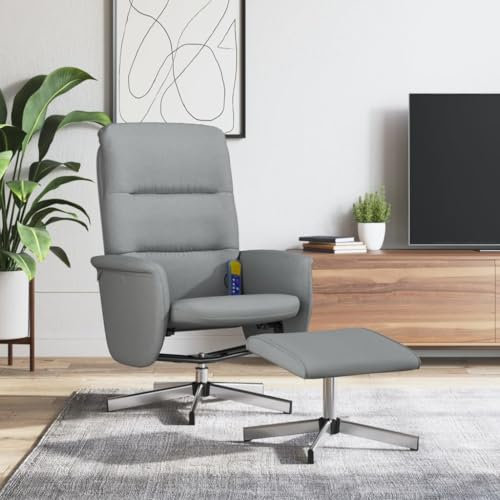 Homgoday Massagesessel mit Fußhocker Fernsehsessel Relaxsessel mit Liegefunktion, Polstersessel Liegesessel Ruhesessel TV Sessel, für Wohnzimmer Hellgrau Stoff