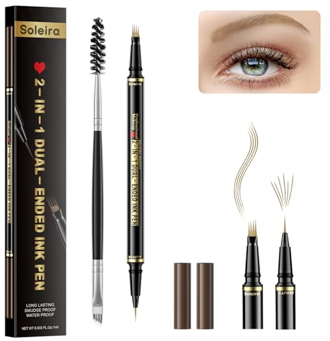 Eyebrow Pen, Soleira Waterproof Eyebrow Pencil with 4 Tip Microblading Eyebrow Pen and Dual-ended Eyebrows Brush, for Natural-Looking Brows, Long-Lasting, Blonde