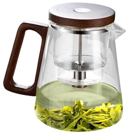 con infusor de té - Máquina de té a granel - Té suelto más grueso | Press Control Infusor de té de vidrio, con mango de madera para té en y suelto