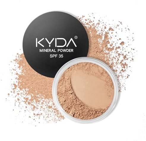 KYDA Mineral Powder Foundation, SPF 35, Lightweight Loose Powder, Skin-improving Mineral Foundation, Buildable Coverage, Natural Glow Base Makeup, 0.28 oz, Medium Beige