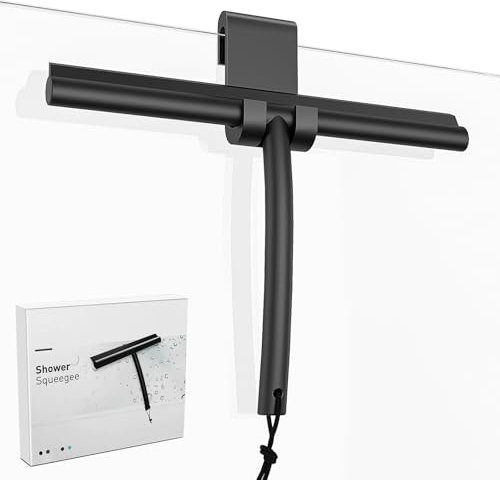 LORESJOY Tergivetro per Doccia, 25-95cm Retrattile Tergivetro Doccia, Tergivetro da Bagno con Supporto, Tergivetr Doccia Silicone Pulisci Vetri Porte e Finestre, Pulisci Doccia Vetro(Nero)