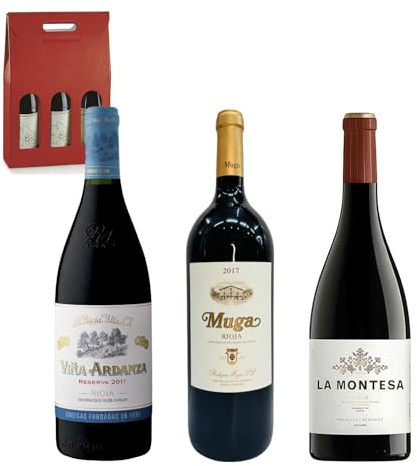 ENOVINOS Cesta Gourmet Regalo Navidad Empresas, Familia y Amigos - Caja Vinos Seleccionados: Viña Ardanza, La Montesa y Muga