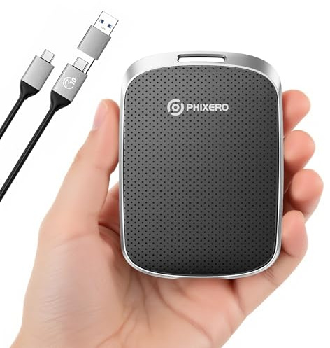 PHIXERO Tragbare Extern SSD 2TB Bis zu 550MB/s, USB 3.2 Gen 2 USB C to C&A for Smartphone/Tablet/PC/Laptop/Kamera (Schwarz)