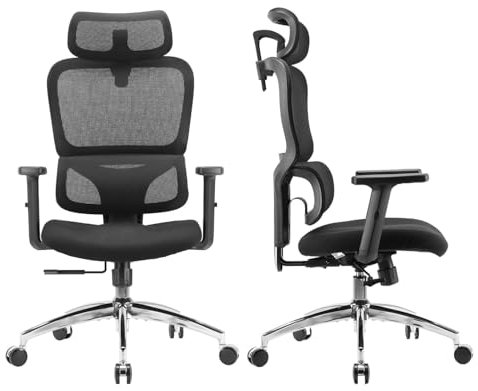 SIHOO M56C Bürostuhl Ergonomisch – Schreibtischstuhl mit 3D-dynamischer Lordosenstütze, Atmungsaktiver Netzrückenlehne, Verstellbaren Kopfstützen und PU-Armlehnen, für Homeoffice und Büro, Schwarz