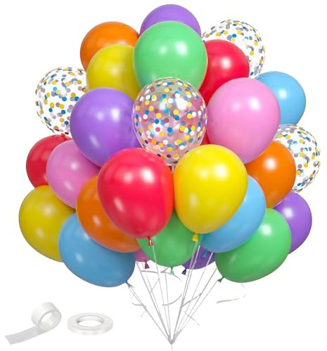 60 Stück Luftballons Bunt,12” Bunt Latex Ballons,Konfetti Ballons,Helium Luftballons,Partyballon Deko für Geburtstag Valentinstag Jubiläum Hochzeit Graduierung Feier Party