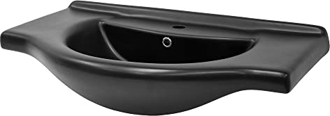 LuxeBath Waschbecken Keramik Schwarz matt 87x50,5x22,5 cm Oval, Einbauwaschbecken mit Hahnloch, Überlauf, Aufsatzwaschbecken Einbauwaschtisch Waschschale Waschplatz Handwaschbecken, für Badezimmer