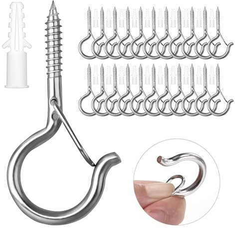 Ruikdly Ganchos de rosca de acero inoxidable, 30 unidades, ganchos para atornillar, tornillos de gancho con hebilla de seguridad para hamacas, toldos, sillas colgantes, mecedoras, cables fijos, cestas