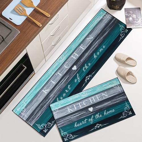 7VSTOHS Lot de 2 Tapis de Cuisine Antidérapants, Tapis de Cuisine Lavable, Absorbe l'eau et l'huile Tapis de Cuisine, pour Couloir, Salle à Manger, Entrée et Tapis de Porte, 43x75 + 43x120 cm