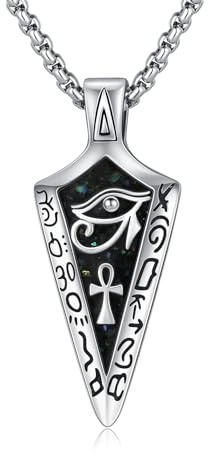 YueYuan Auge des Horus Halskette 925 Sterling Silber Abalone-Muschel | Ägyptischer Ankh-Pfeilspitzenanhänger, Geschenk zu Vatertag, Geburtstag, Weihnachten und für Fans antiker Symbolik