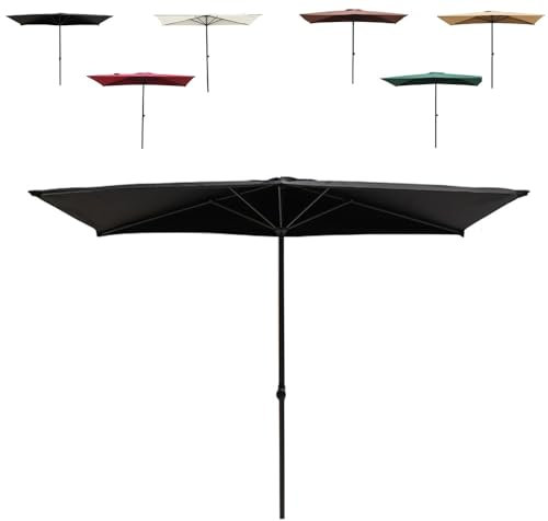 MACAGGTNTU Demi Parasol pour Terrasse, Jardin, Balcon, Parasol De Terrasse avec Hauteur Réglable, 250x130cm Rectangulaire Parasol De Marché, Kaki(Black)